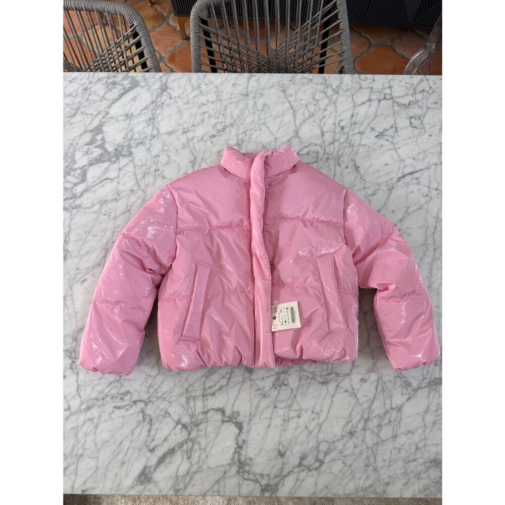 NWT Zara Sz 8/9Y Kids Pink Shiny Puffer Jacket